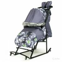 Санки-коляска Kristy Premium Plus (серо-зеленые снежинки)