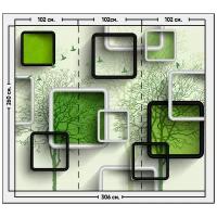 Фотообои / флизелиновые обои 3D салатовые квадраты на фоне деревьев и птиц 3,06 x 2,6 м