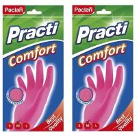 Комплект Paclan Перчатки резиновые Comfort (M) розовые 1 пара х 2 упак