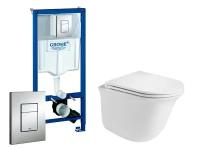 Комплект 3 в 1 инсталляция Grohe Rapid SL + Подвесной унитаз WeltWasser Telbach + кнопка хром