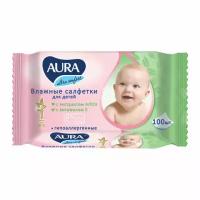 Салфетки влажные Aura "Ultra comfort", 100шт., детские, универсал. очищающие,без спирта Коттон Клаб 270361