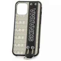 Чехол для iPhone 12 Pro Max Skinarma Kotoba Black Strap, противоударная пластиковая накладка с ремешком, силиконовый бампер с рисуном, кейс с подставкой