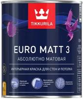 Краска Tikkurila Euro Matt 3, база С под колеровку, 0,9 л