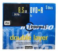 Компакт диск для записи Intenso DVD+R DL Double Layer 8.5gb, 8x, 240min (упаковка из 5 штук)