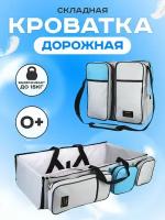 Кроватка складная - дорожная для новорожденного и рюкзак серый с голубым