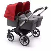 Коляска для двойни 2 в1 Bugaboo Twin Donkey 3 ALU/GREY MELANGE-RED в комплекте 180154GM02/180128GM02/