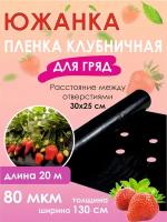 Пленка мульчирующая перфорированная для клубники, 1,3м х20 м, 80 мкм, черная 30х25 см