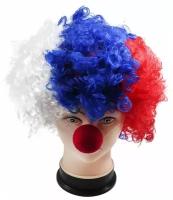 Парик Клоуна трехцветный "Триколор" с носом в комплекте