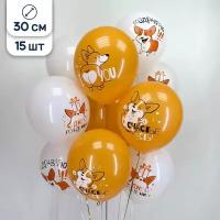 Воздушные шары Latex Occidental С Днём Рождения, Корги, 30 см, набор 15 шт