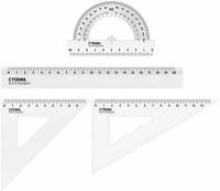 Набор чертежный Стамм средний (линейка 20 см, 2 треугольника, транспортир), прозрачный, бесцветный, европодвес