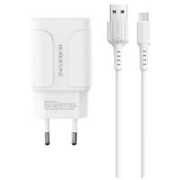 СЗУ BOROFONE BA37A Speedy 2xUSB, 2.4А кабель MicroUSB, 1м (белый)