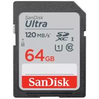 Карта памяти SanDisk Ultra SDXC 64 ГБ Class 10, UHS-I, R/W 120/10 МБ/с