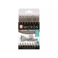 Набор капиллярных ручек Sakura Pigma Micron, 8 штук (0.2 мм, 0.25 мм, 0.3 мм, 0.35 мм, 0.45 мм, 0.5 мм, + brush+PN), цвет чернил: черный