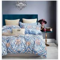 2 спальное постельное белье из сатина синее с восточным орнаментом
