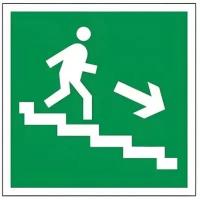 Знак эвакуационный "Направление к эвакуационному выходу по лестнице направо вниз", 200х200 мм, пленка самоклеящаяся, 610018/Е13, 610018/Е 13