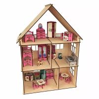 Dolodom Кукольный домик с мебелью "Счастье" в стиле Розовый и цветы