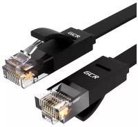 GCR Патч-корд PROF плоский прямой 3.0m, UTP медь кат.6, черный, 30 AWG, ethernet high speed 10 Гбит/с, RJ45, T568B