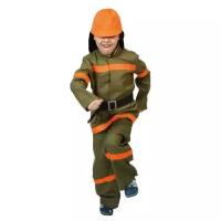 Карнавальный костюм "Пожарный", куртка, брюки, ремень, шлем, р-р 30-32, рост 116-122 см