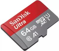 Карта памяти SanDisk microSDXC 64 ГБ Class 10, V10, A1, UHS-I, R 120 МБ/с, 1 шт, красный/серый
