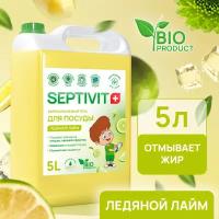 Средство для мытья посуды, овощей и фруктов SEPTIVIT Premium / Гель для мытья посуды Септивит / Ледяной лайм, 5 литра (5000 мл.)