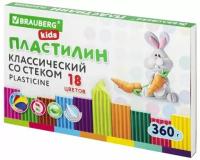 Пластилин классический BRAUBERG KIDS, 18 цветов, 360 г, со стеком, 106510 (арт. 106510)