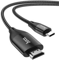 Кабель HDMI - Type-C HOCO UA16 HD, 2.0м, круглый, ткань, силикон, поддержка 4К, цвет: серый