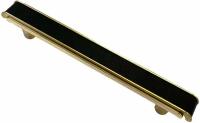 Ручка-скоба RK-155, 96 мм, золото со вставкой из черной кожи (2 шт)