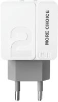 Сетевое зарядное устройство 2USB 2.4A в комплекте с кабелем Apple 8-pin More choice NC46i 1м White Grey