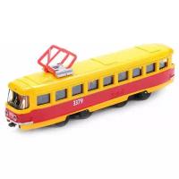 Трамвай ТЕХНОПАРК SB-16-66WB, 16.5 см, желтый/красный