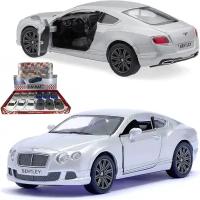 Машинка игрушка для мальчика металлическая, инерционная 1:38 2012 Bentley Continental GT Speed в дисплейбоксе, серебристый, в подарок для ребенка на день рождения, новый год или 23 февраля