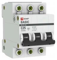 Выключатель автоматический 3П 25А характеристика C 4,5кА EKF ВА47-29 Basic