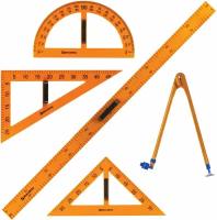 Чертежный набор принадлежностей для классной / школьной доски (2 треугольника, транспортир, циркуль, линейка 100 см), Brauberg