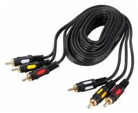 Кабель REXANT 3 RCA m - 3 RCA m, 17-0212 Gold, 1.5 м, 1 шт., черный