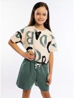 Костюм детский для девочки, Граффити, зеленый, шорты и футболка из хлопка, кроп топ 36 (140-146) 8-9 лет