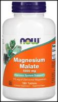 Магния малат NOW Foods Magnesium Malate 1000 mg, для нормализации работы нервной системы, 180 таблеток