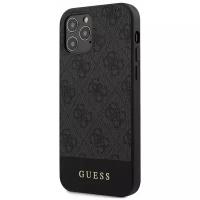 Чехол Guess для iPhone 12/12 Pro (6.1) PU 4G Stripe Metal logo Hard Grey