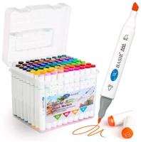 Набор двухсторонних маркеров Basir для скетчинга, 60 цветов, в пластиковом контейнере / Скетч-маркеры / фломастеры