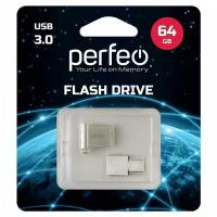 USB флешка Perfeo USB 3.0 64GB M06 Metal Series + TypeC reader