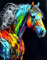 Картина по номерам "табун Лошадей" горный пейзаж, природа, жеребец, конь, поп-арт, абстракция, неоновый, разноцветный