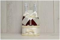 Свадебная корзинка для шампанского "Горько" цвета айвори