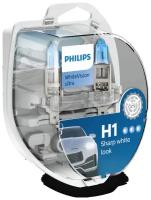 PHILIPS 12258WVUSM Лампа галогенная H1 12В 60/55Вт P43t White Vision ultra +Вт 5Вт 2шт. Philips