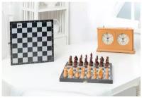 Шахматы гроссмейстерские Объедовская Фабрика Игрушки деревянные с чёрной доской, рисунок серебро