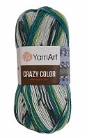 Пряжа YarnArt Crazy Color (ЯрнАрт Крейзи Колор) Нитки для вязания, 100г, 260м, 75% акрил 25% шерсть, 166 белый-серый-бирюза-салат, 1шт