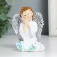 Статуэтка / Сувенир полистоун "Девочка ангел с кроликом и цветами" 6х6,5х8,5 см