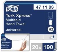 Полотенца бумажные листовые для диспенсера (1 пачка 190 листов) Tork (H2) Universal, 2-слойные, цвет натуральный.,23,4х21,3, Z-сложение, 471103