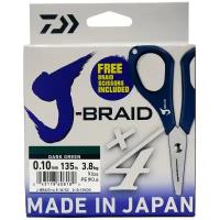 Плетеный шнур DAIWA J-Braid X4E-W/SC d=0.1 мм, 135 м, 3.8 кг, dark green, 1 шт