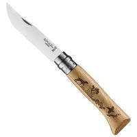 Нож Opinel №8, нержавеющая сталь, рукоять дуб, гравировка серна