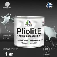 Краска-эмаль Pliolite всесезонная, зимняя, для всех типов поверхностей, антикоррозионная, RAL 7035, светло-серый, глянцевая, 1 кг