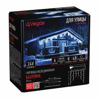 VEGAS 24V Эл гирлянда "Бахрома" 192 холодн LED, прозрач провод, 48 нитей, 6*0,6 м, 8 реж, блок питан