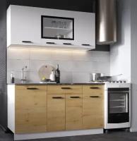 Кухонный гарнитур, кухня, готовый комплект Брауни 1.5 м Дуб Вотан/Белый гладкий